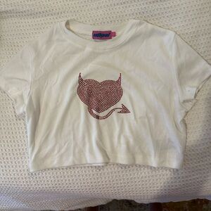 Devil Heart Jeweled Cropped T-Shirt